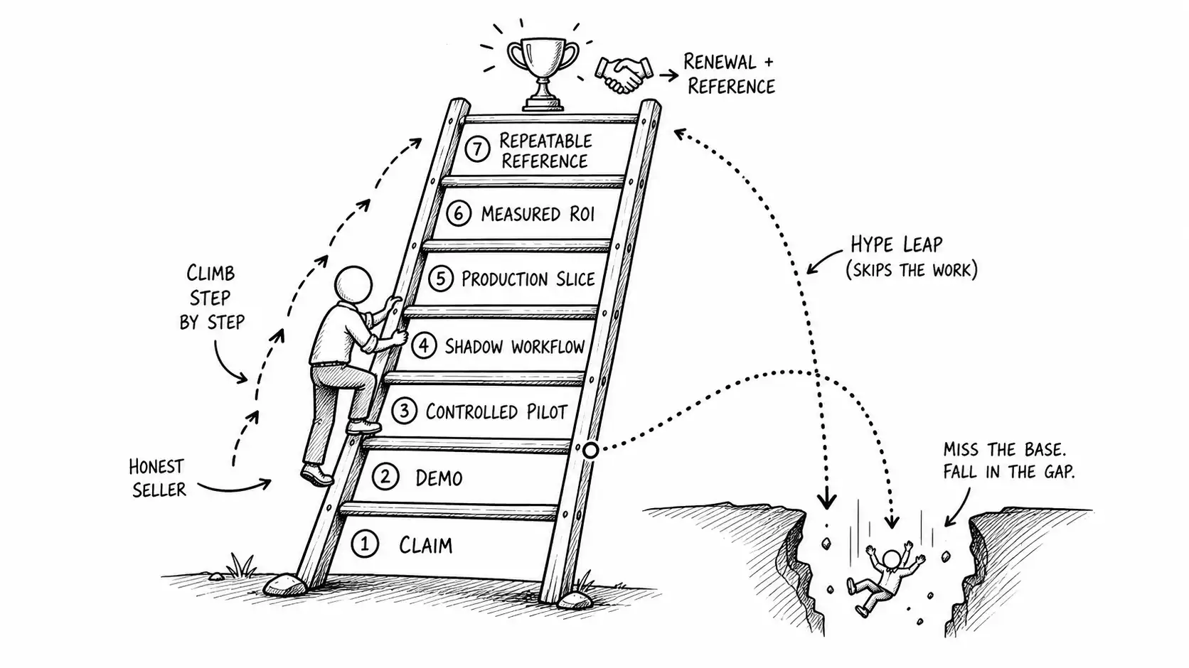The Proof Ladder from claim to repeatable reference with the honest seller climbing rung by rung