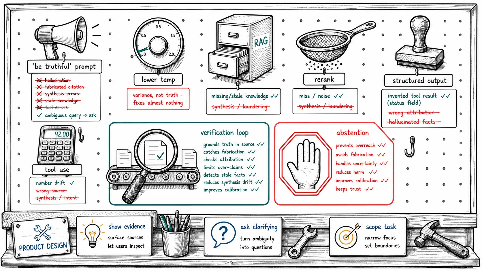 Whiteboard-style technical sketch infographic for Interventions and Their Limits.