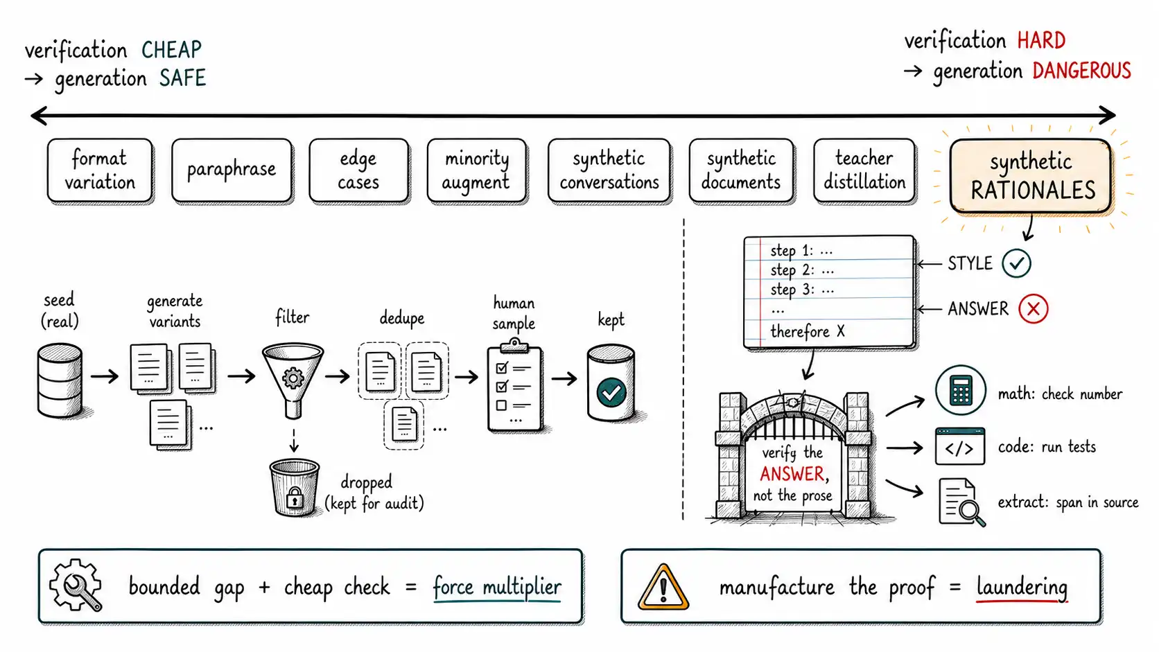 Whiteboard-style technical sketch infographic for Patterns That Earn Their Keep.
