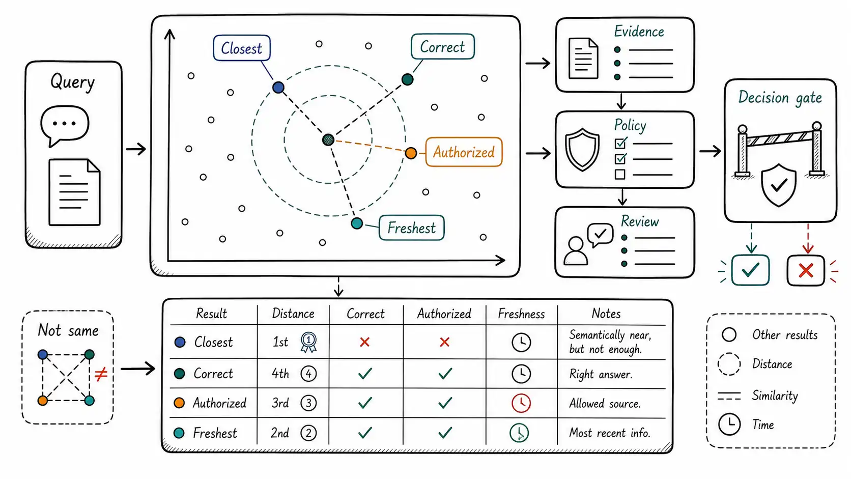 Whiteboard-style technical sketch infographic for Similar Is Not Correct.