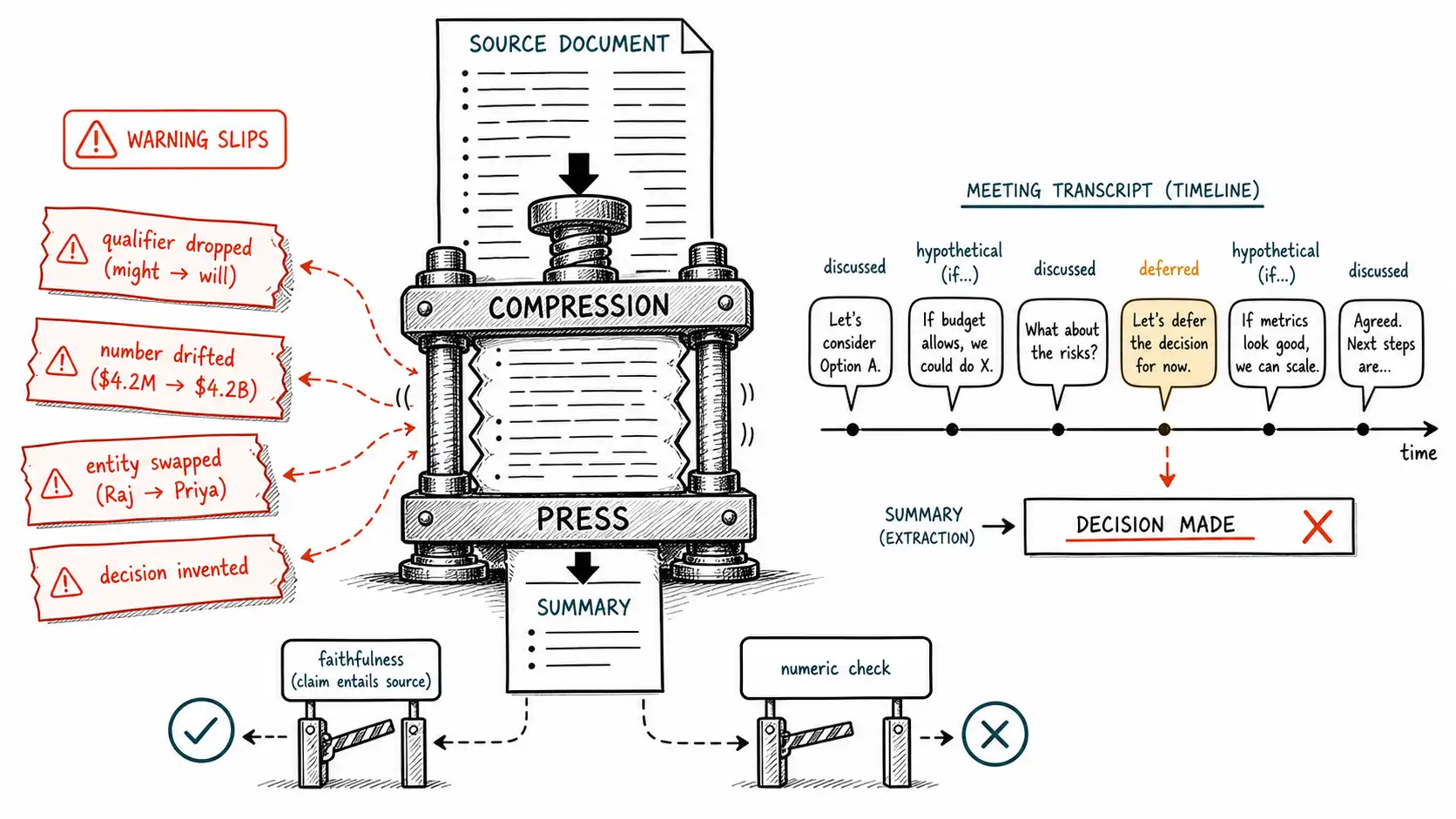 Whiteboard-style technical sketch infographic for The Compression Press.