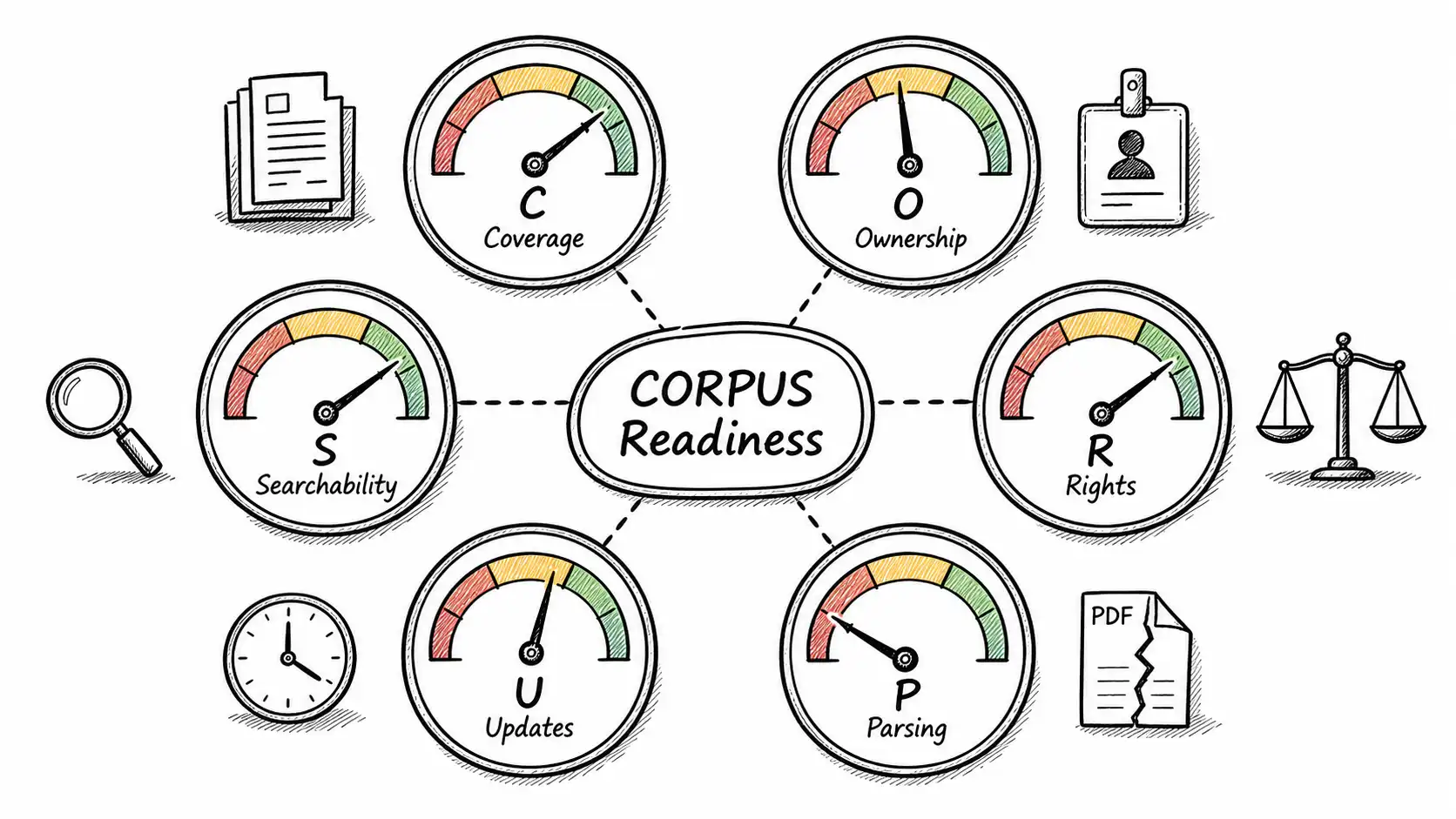 CORPUS Readiness dashboard with six gauges
