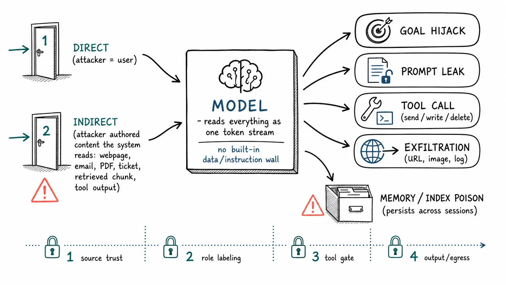 Whiteboard-style technical sketch infographic for The Ticket That Tried to Email Itself.